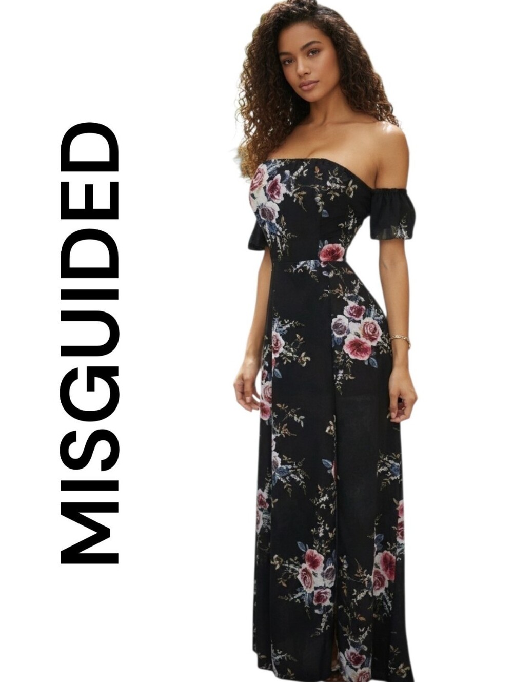 NWT Misguided Black Floral Wrap Dress Size Medium.